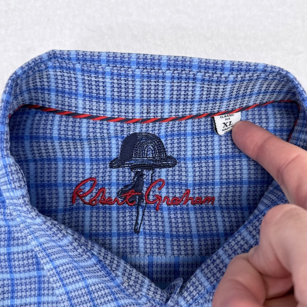 Robert Graham Shirt Men's Size XL Classic Fit Blue Check Flip Cuff Buttom Down - Picture 6 of 11